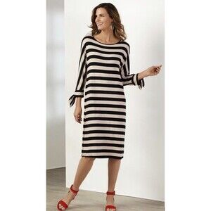 Soft Surroundings Black Oatmeal Striped Soft Stretch Adrift Dress - XL